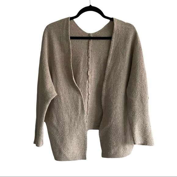 MADE IN ITALY Wool Open Cardigan Sweater Dolman Sleeves Tan One Size - Picture 4 of 9